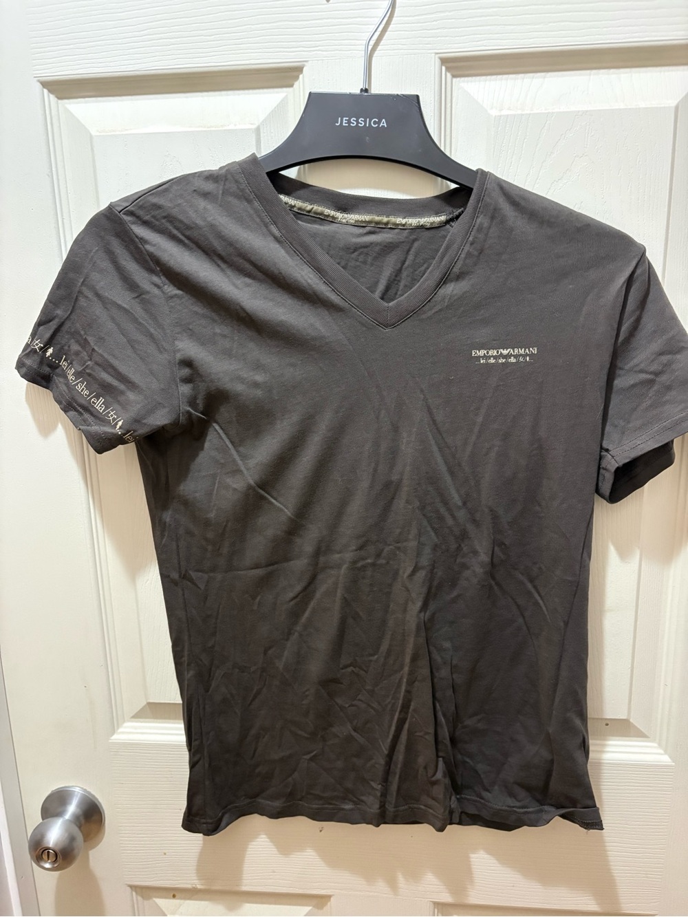 Emporio Armani Women’s Dark Charcoal V-Neck Tee